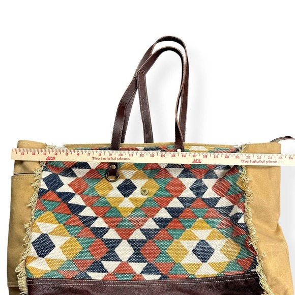 Myra Bag Aztec Duffel Tote Canvas Weekender Western Travel Bag Leather Southwest - Picture 10 of 16